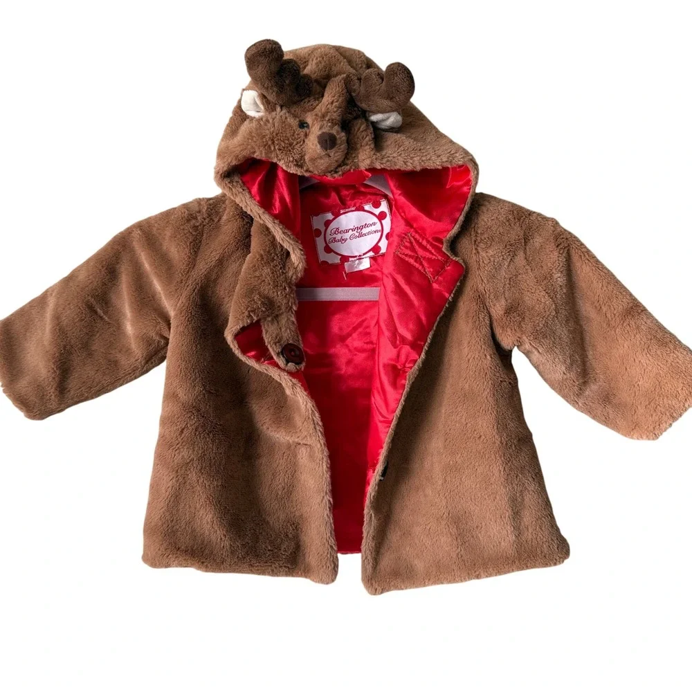 Bearington Baby Collections‎ Reindeer Fur Hooded Jacket Red Lined 12-24 Months